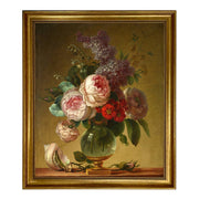 Floral Still Life with Lilacs and Peonies Oil Painting Print: Antiqued Gold / 8" x 10"