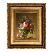 Floral Still Life with Lilacs and Peonies Oil Painting Print: Antiqued Gold / 8" x 10"