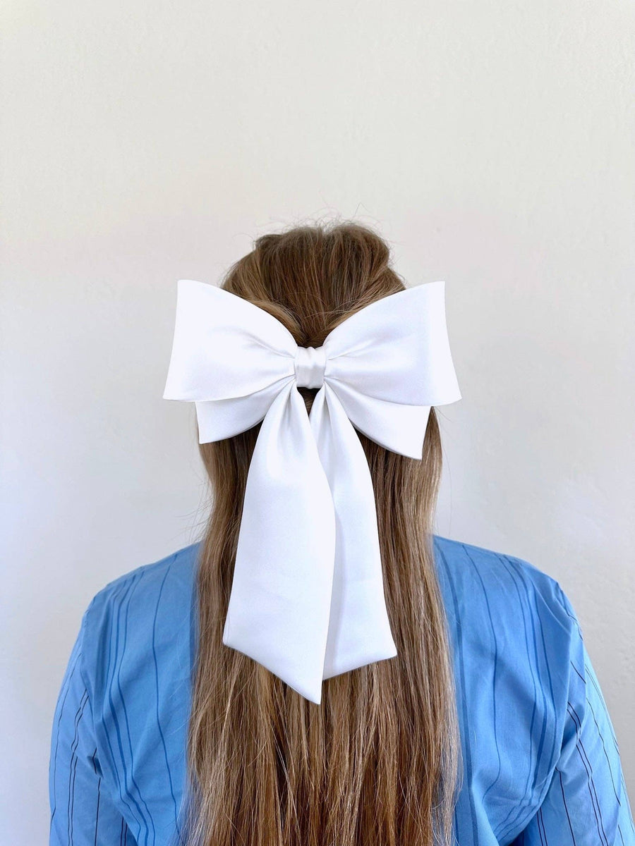 The Perfect Long Satin Hair Bow Barrette: White