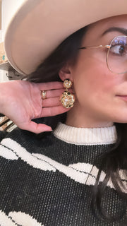 Chunky flower pearl drop earrings