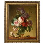 Floral Still Life with Lilacs and Peonies Oil Painting Print: Antiqued Gold / 8" x 10"