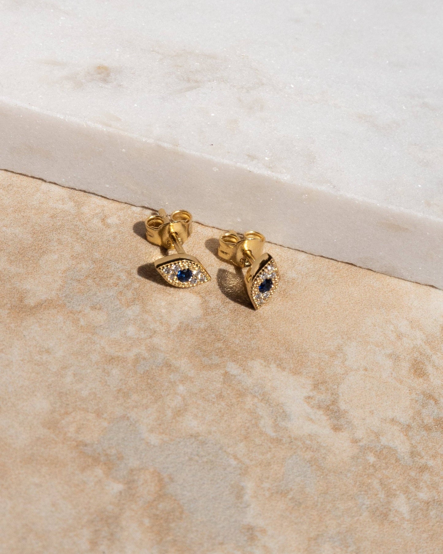 Luciana earrings - mini evil eye stud earrings: Gold