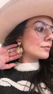 Chunky flower pearl drop earrings