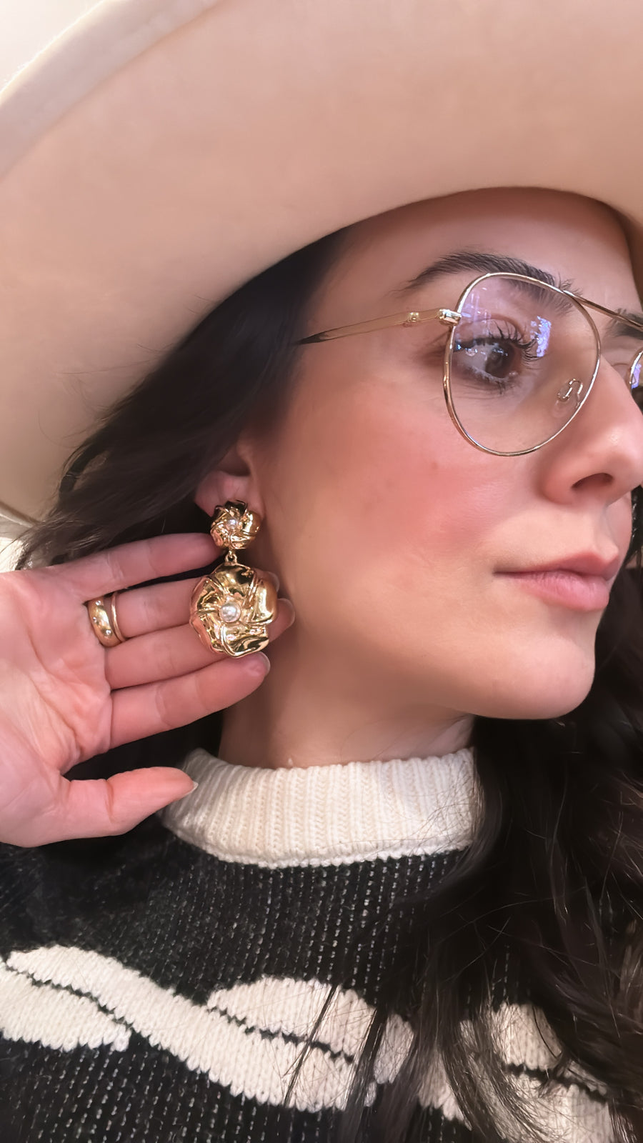 Chunky flower pearl drop earrings