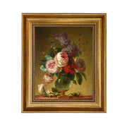 Floral Still Life with Lilacs and Peonies Oil Painting Print: Antiqued Gold / 8" x 10"