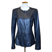 Theory Black Leather Peplum Jacket, 2000s, 34” Bust