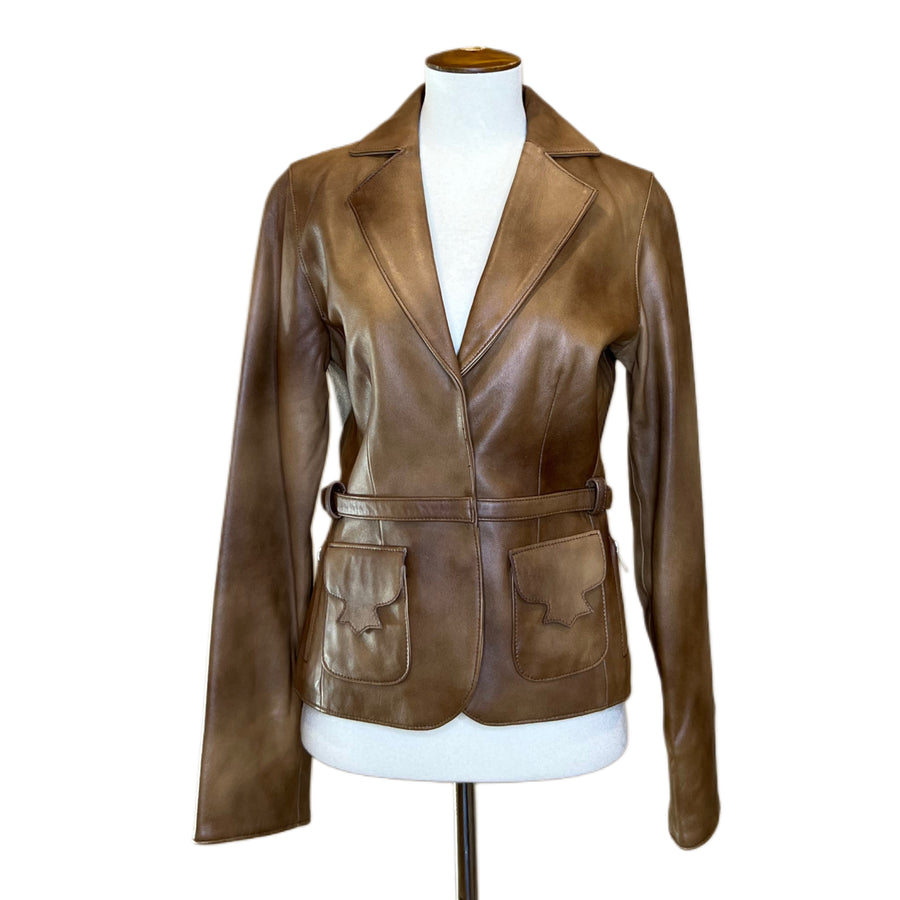 White House Black Market Brown Leather Blazer, 1990s, 36” Bust