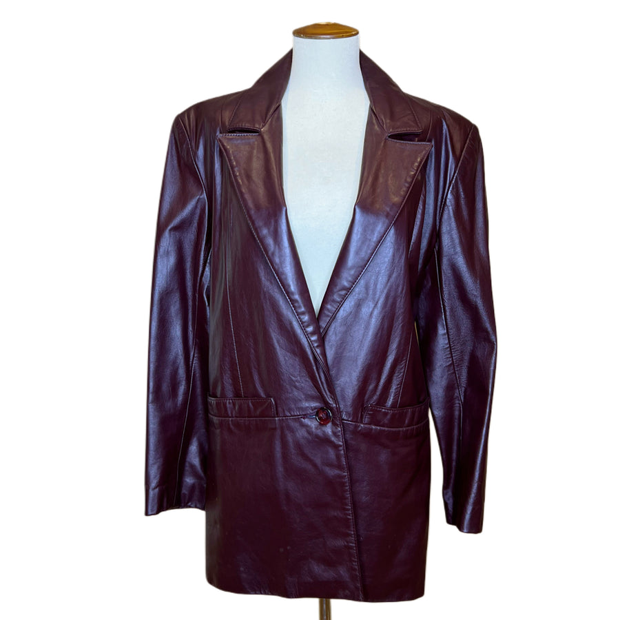 Burgundy Leather Jacket, 1970s, 42” Bust