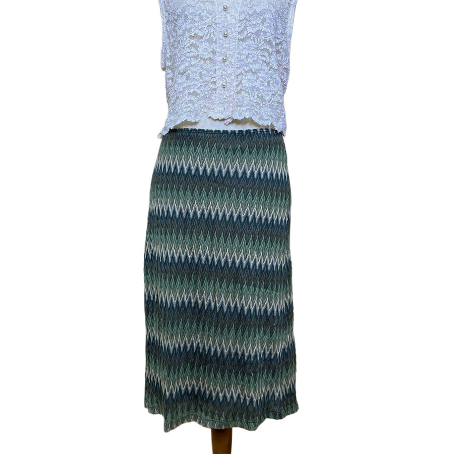 Green Chevron Skirt, 1990s, 28- 32” Waist