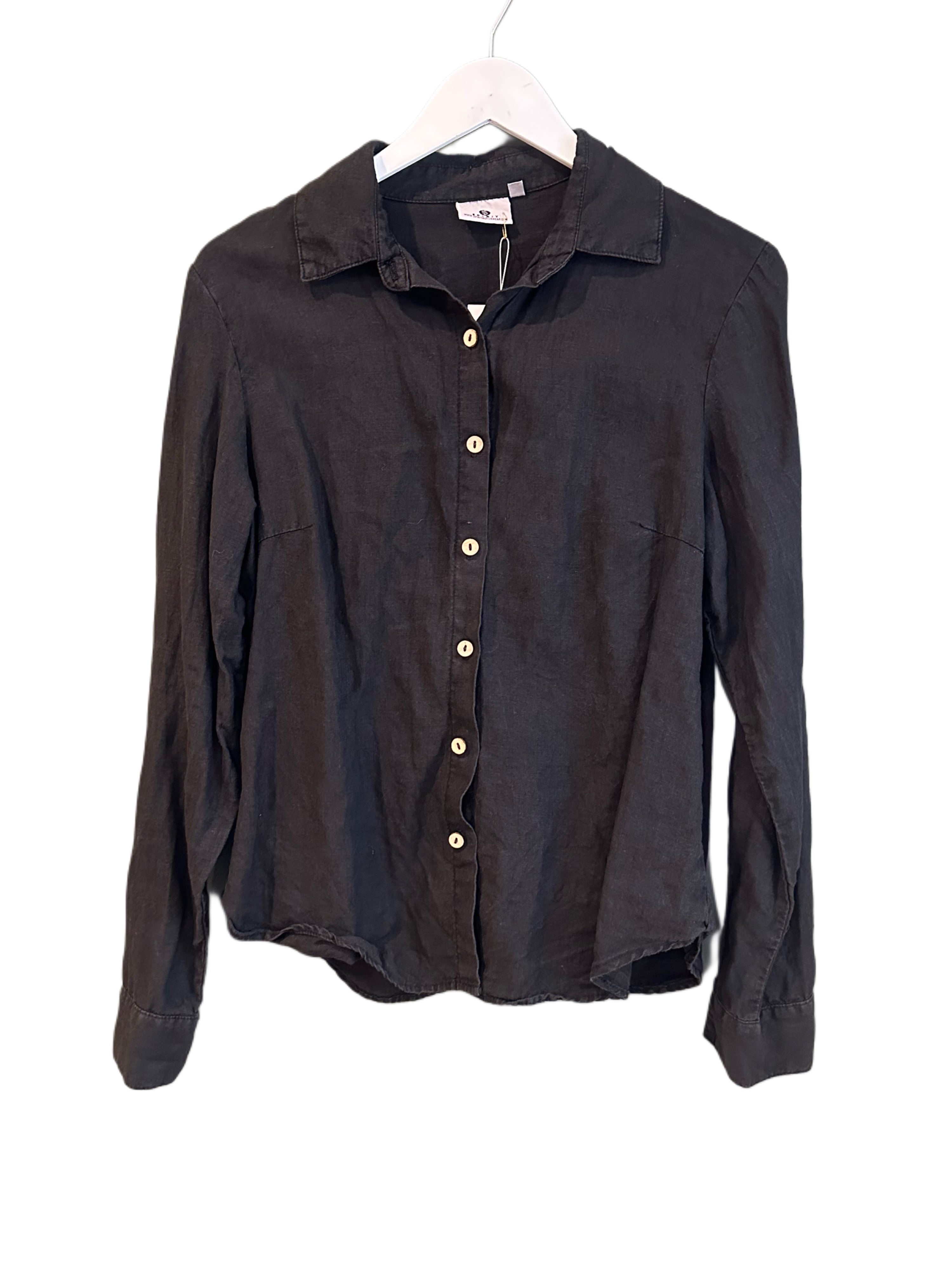 Black Linen Button Up, 1990’s, 40” Bust