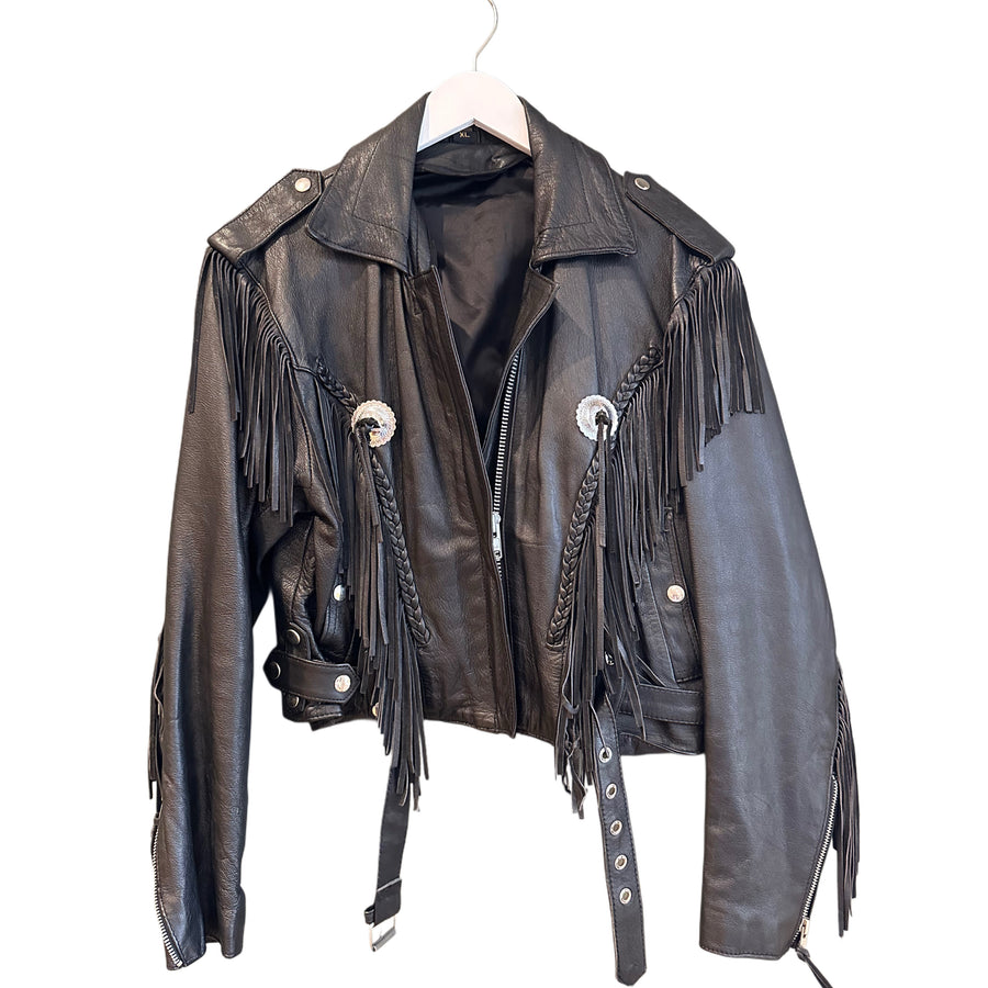 Black Leather Fringe Jacket, 40" Bust, As Is