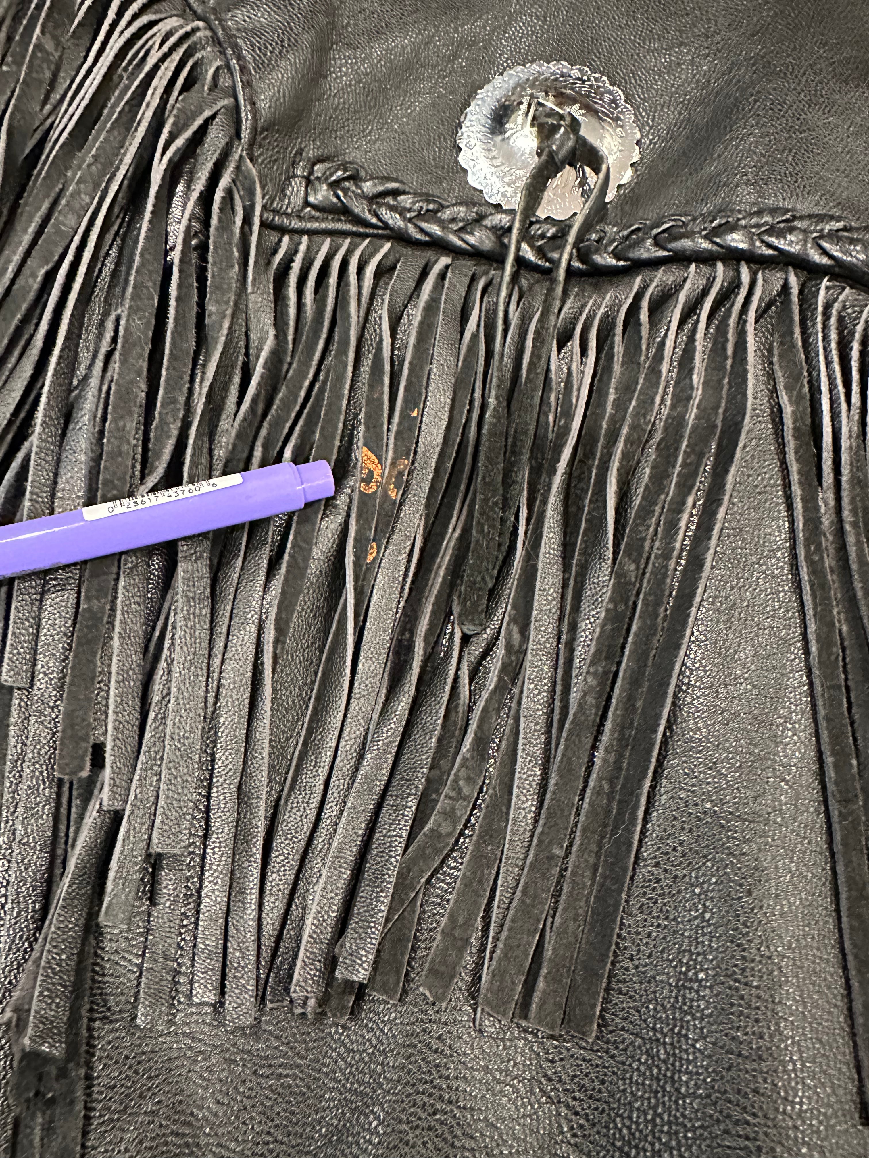 Black Leather Fringe Jacket, 40" Bust, As Is