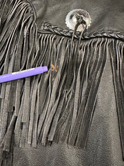 Black Leather Fringe Jacket, 40" Bust, As Is