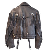 Black Leather Fringe Jacket, 40" Bust, As Is