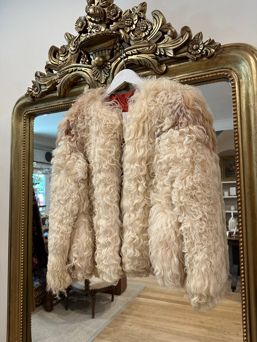 Curly Lamb Bomber, 1970’s, 40” Bust, As is