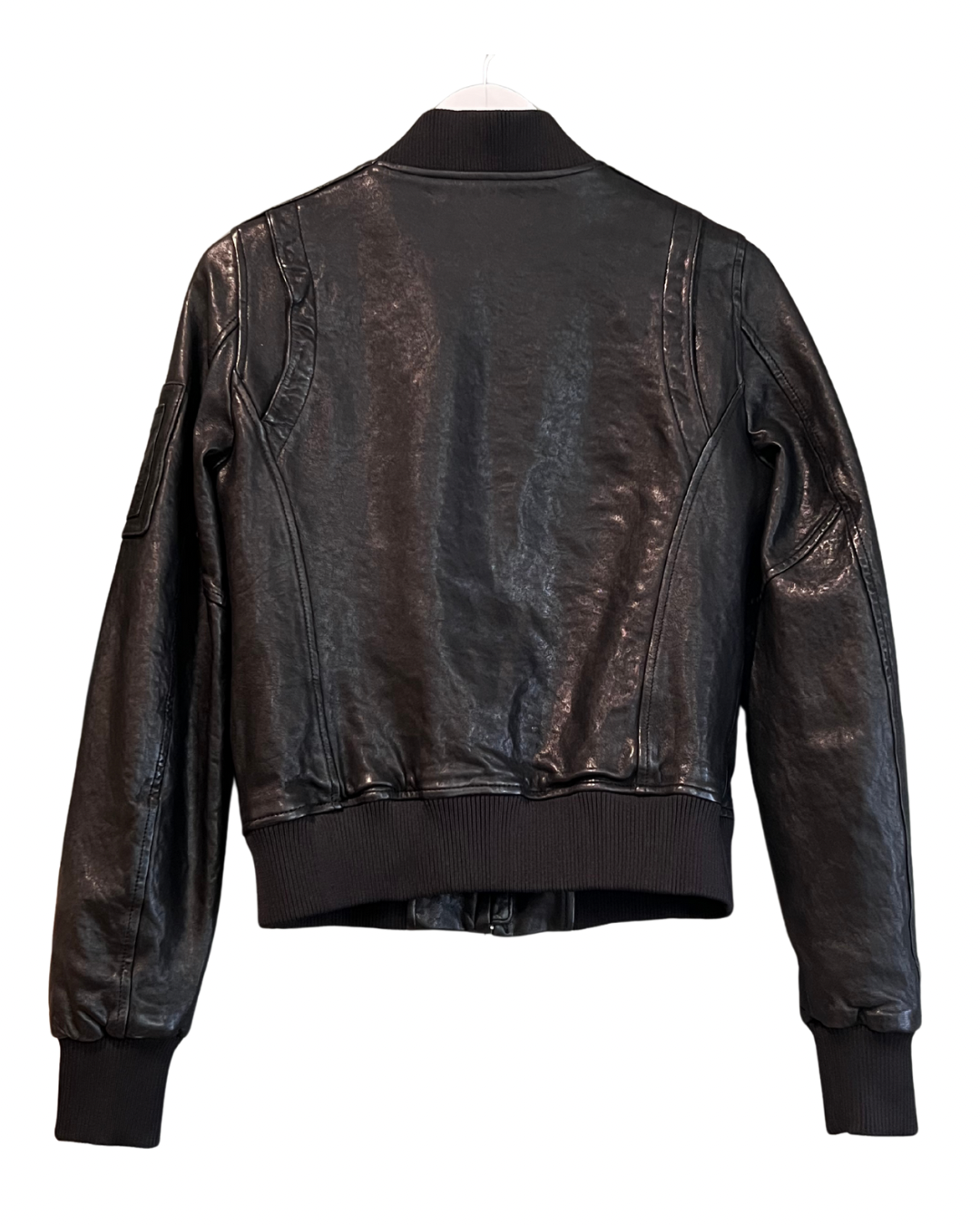 Black Leather Bomber, 1990s, 36” Bust