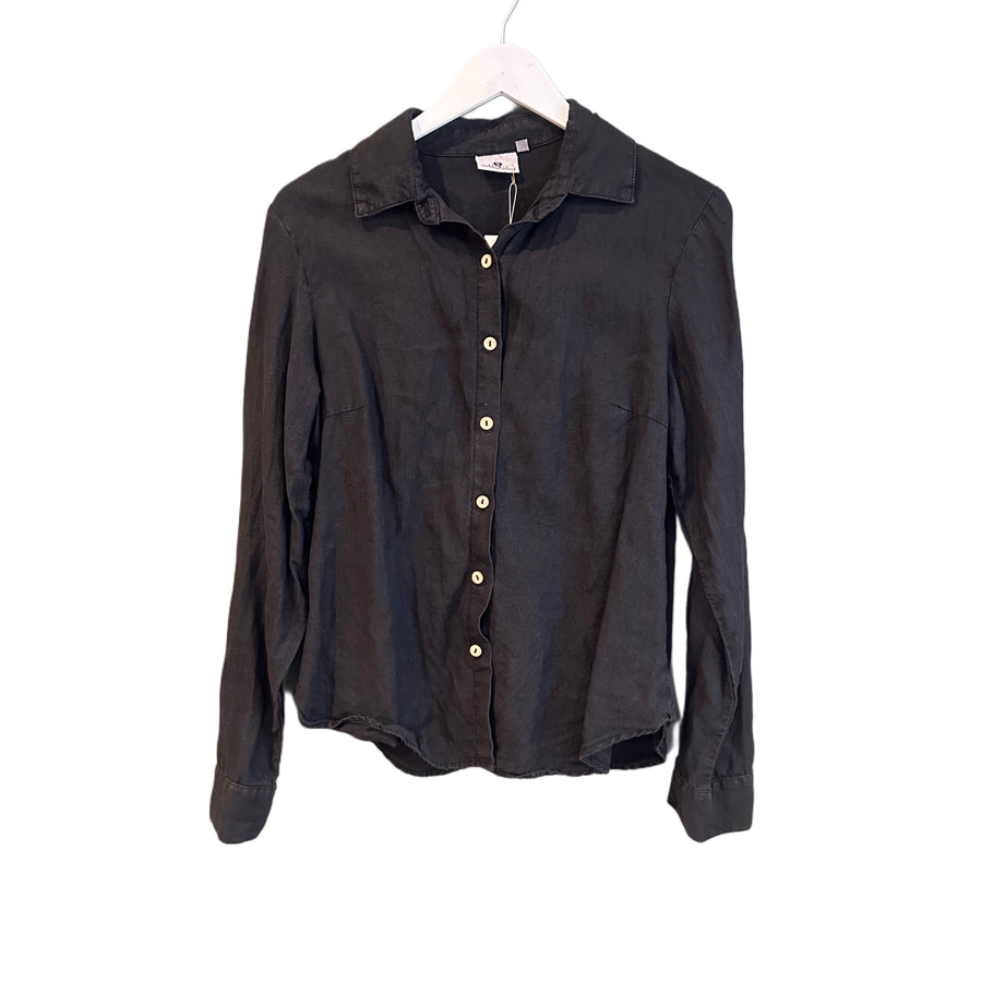 Black Linen Button Up, 1990’s, 40” Bust