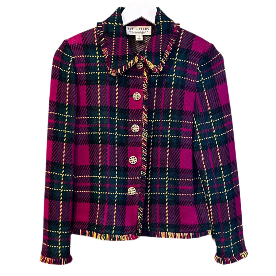 St John Jacket Pink Plaid Jacket, 35" Bust (Elaine)