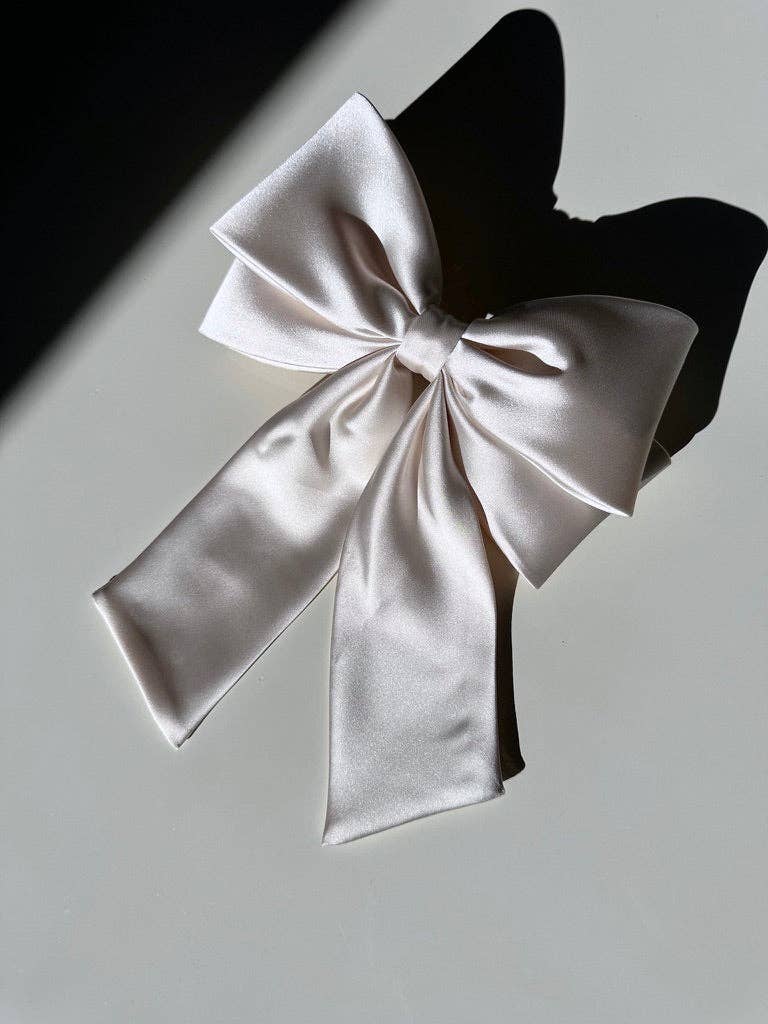 The Perfect Long Satin Hair Bow Barrette: White