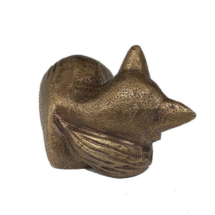 2-1/2" Antiqued Brass Sleeping Fox Tabletop Decor