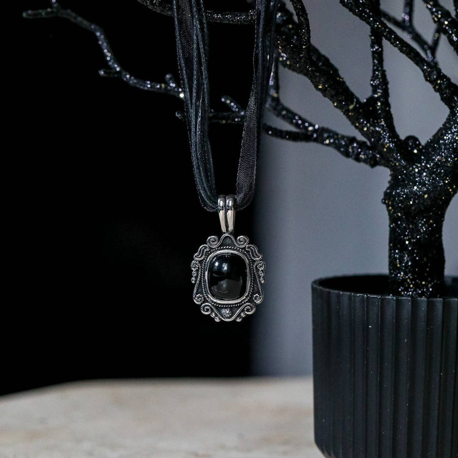 The Scrying Necklace - Black Onyx Gemstone, Modern Witchy