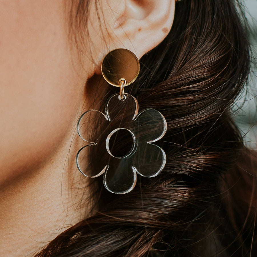 Daisy Earrings - Clear Acrylic Dangles