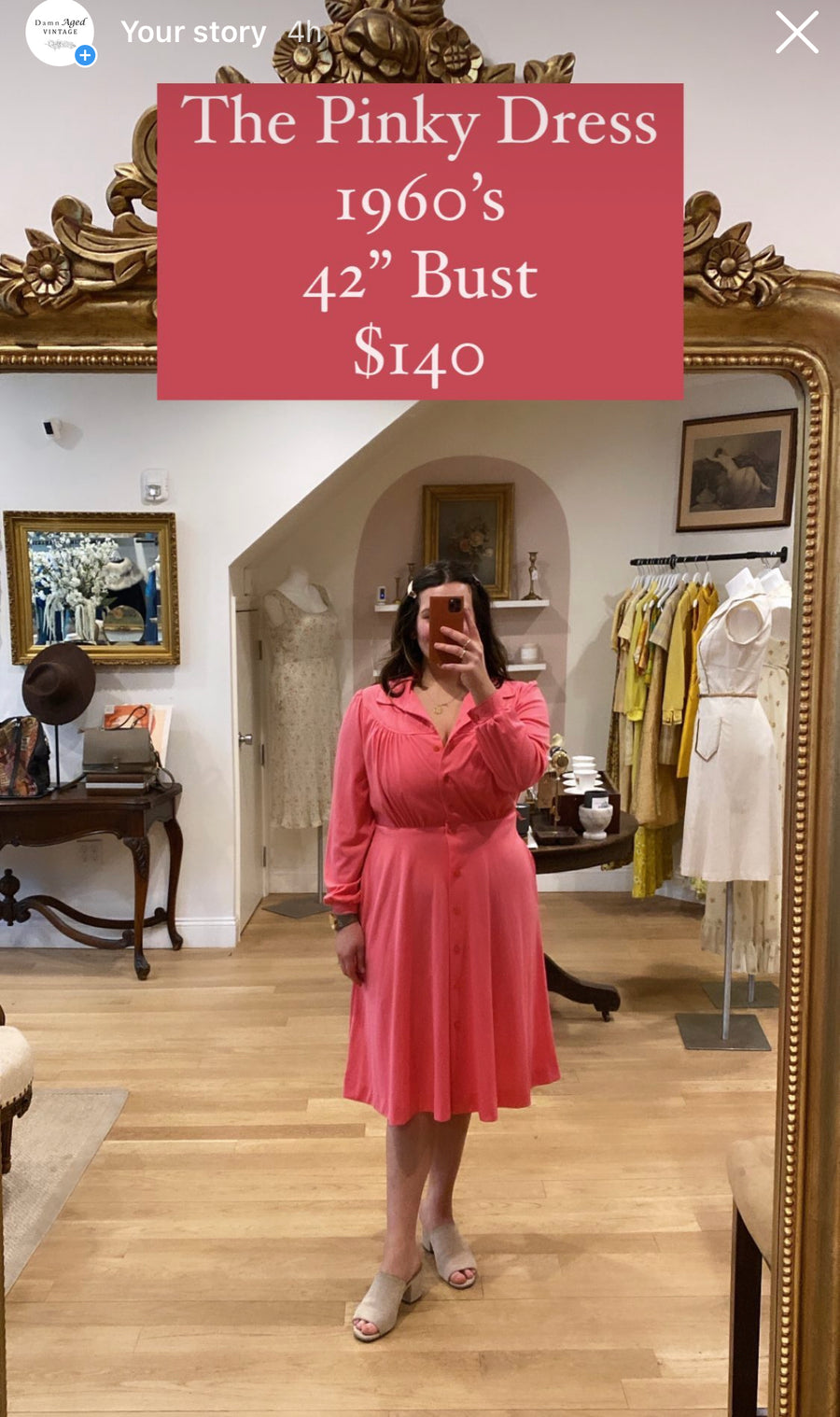 Custom Listing for Leah: Pinky Dress, 1960’s, 42” Bust