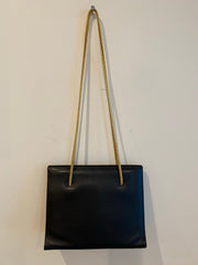 Black Leather Handbag with Gold Snakechain