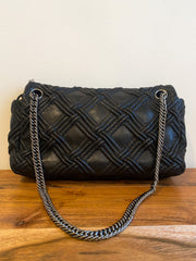 Chanel Black Woven Grid Leather Single Flap Bag