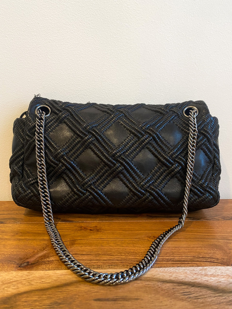 Chanel Black Woven Grid Leather Single Flap Bag