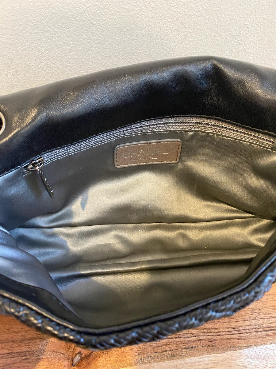 Chanel Black Woven Grid Leather Single Flap Bag