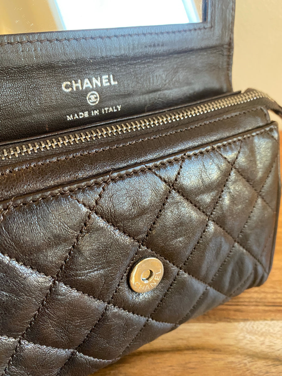 Chanel Chocolate Brown Quilted Flap Cosmetic Case