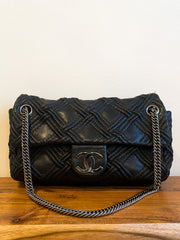 Chanel Black Woven Grid Leather Single Flap Bag