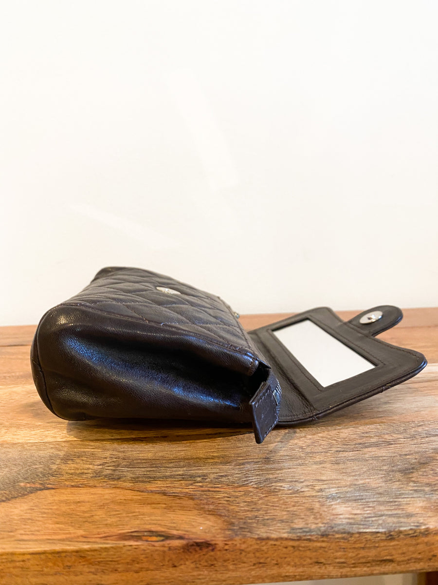 Chanel Chocolate Brown Quilted Flap Cosmetic Case