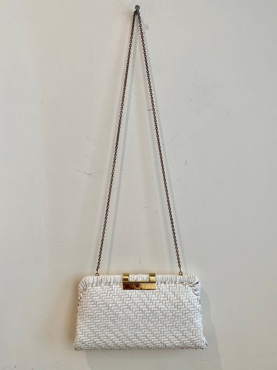 White Wicker Bag with Chain Strap