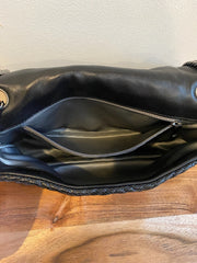 Chanel Black Woven Grid Leather Single Flap Bag