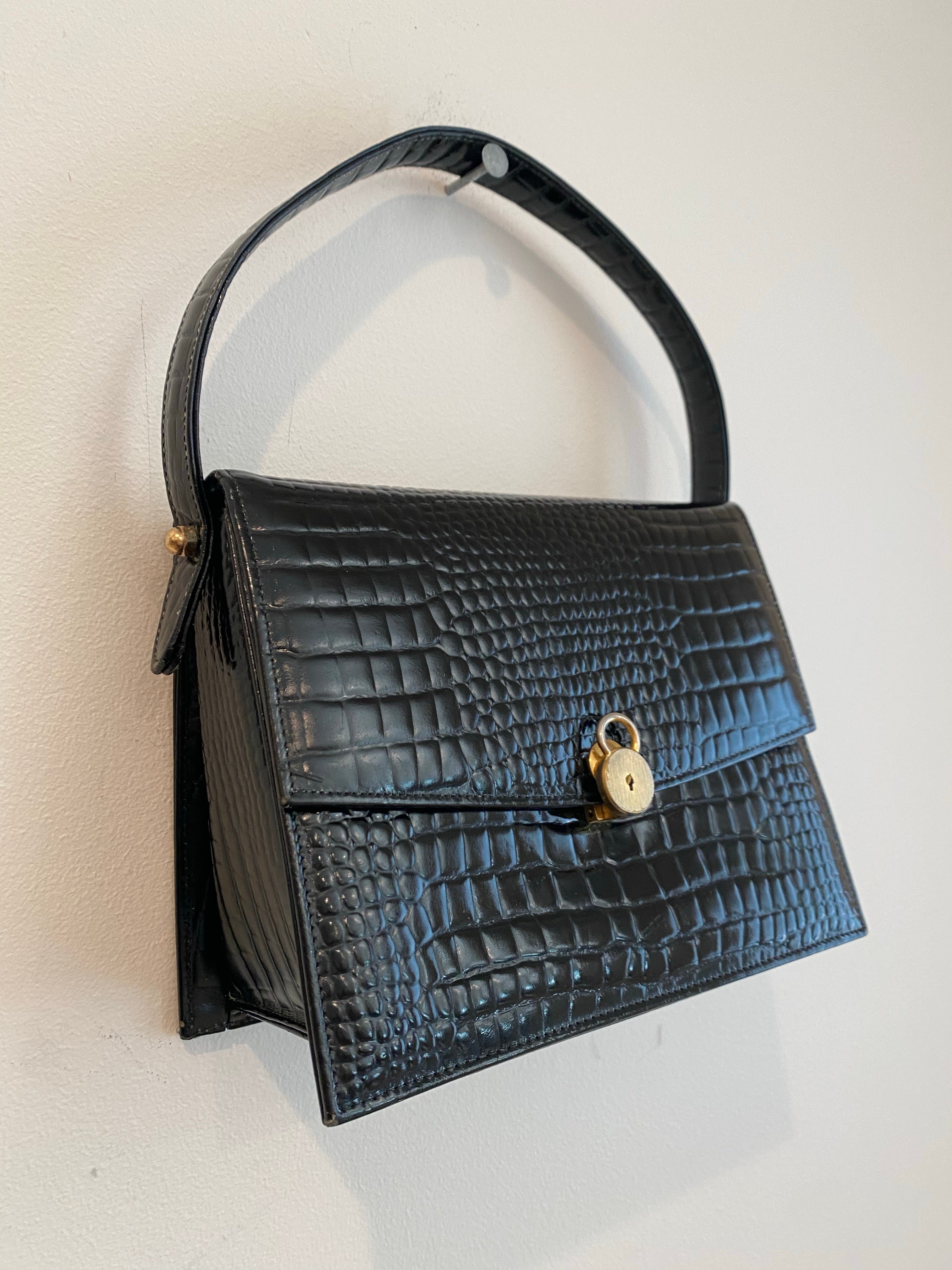 Black Lock and Key Enclosure Handbag