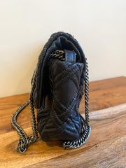 Chanel Black Woven Grid Leather Single Flap Bag