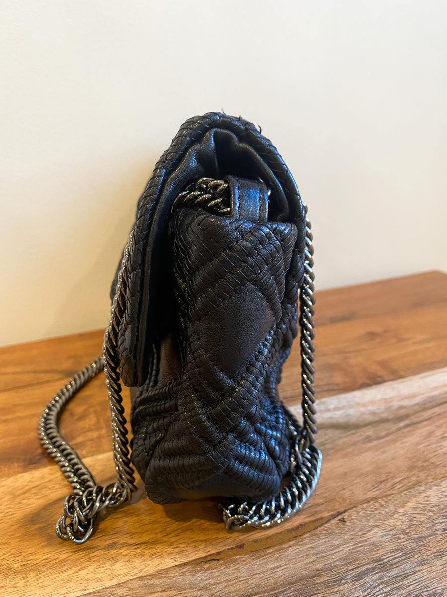 Chanel Black Woven Grid Leather Single Flap Bag