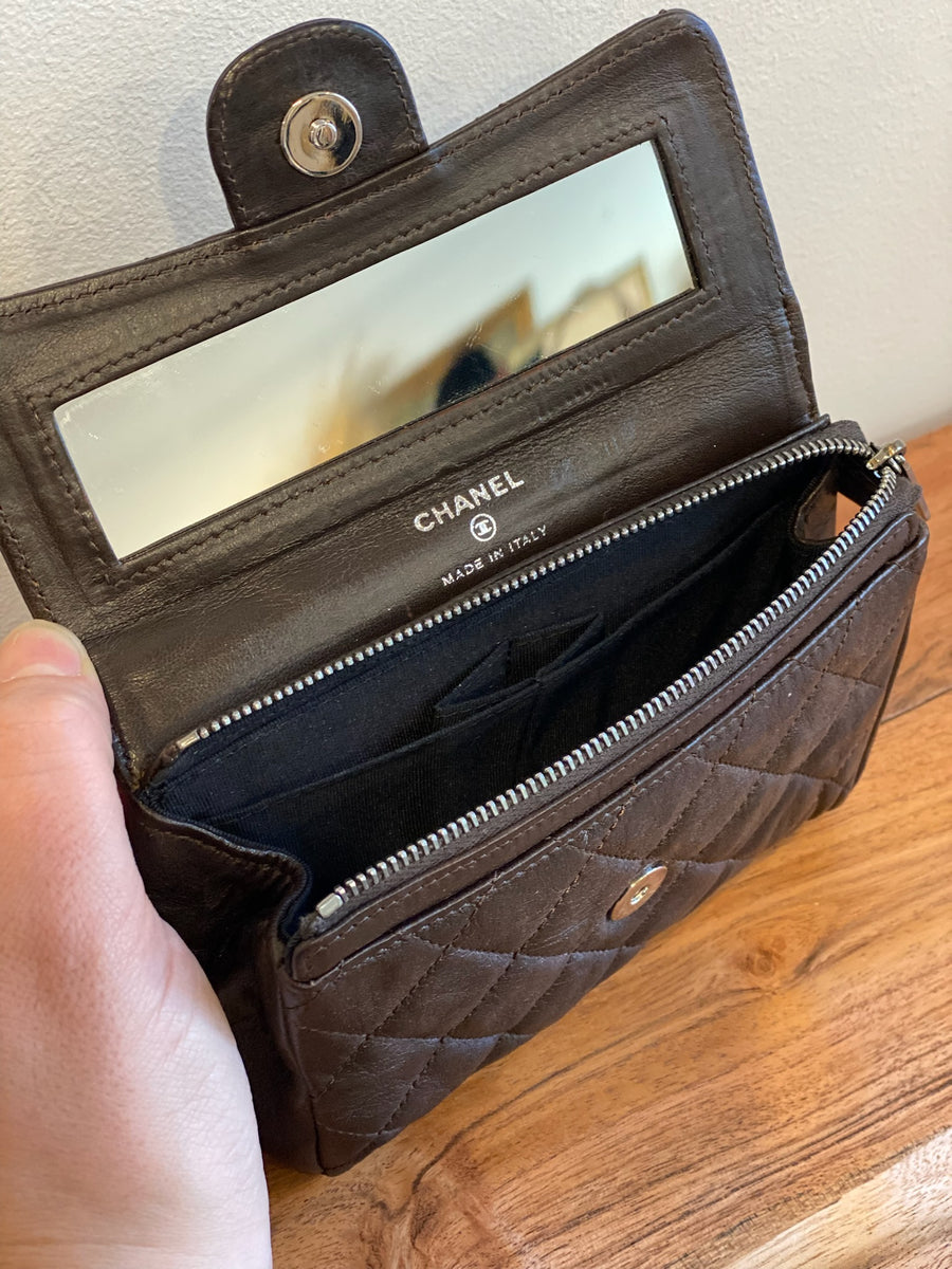 Chanel Chocolate Brown Quilted Flap Cosmetic Case
