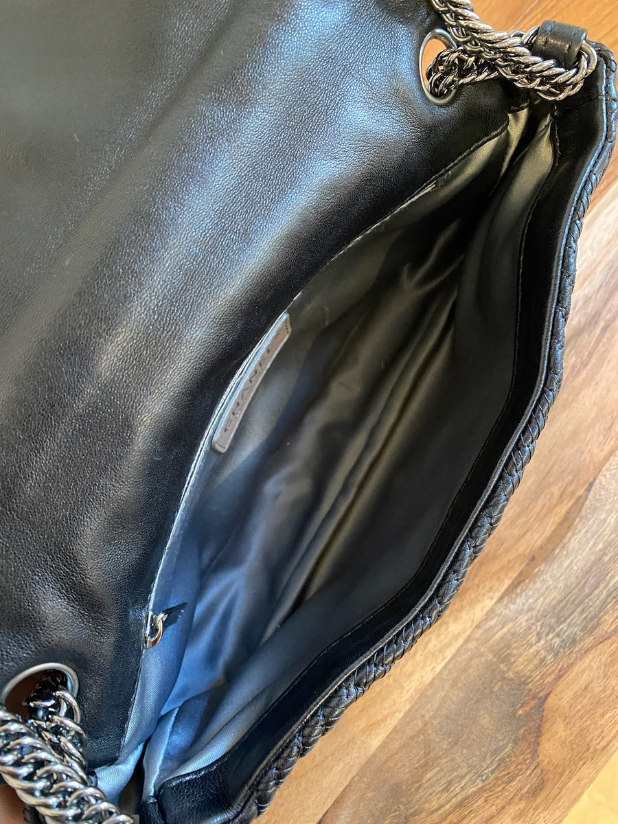 Chanel Black Woven Grid Leather Single Flap Bag