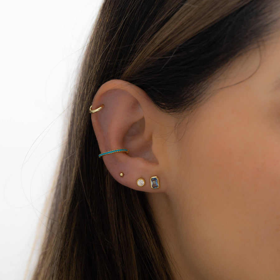 Aquamarine Baguette Studs: Gold