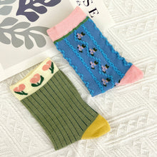 Load image into Gallery viewer, Tulip Mid Calf Floral Vintage Socks: Blue