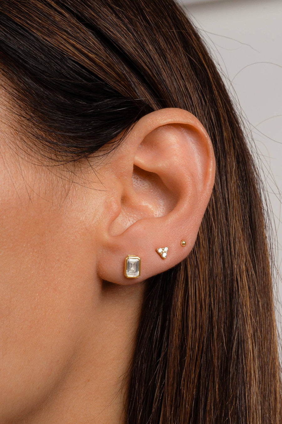 Emerald Cut Stud Earrings: Gold