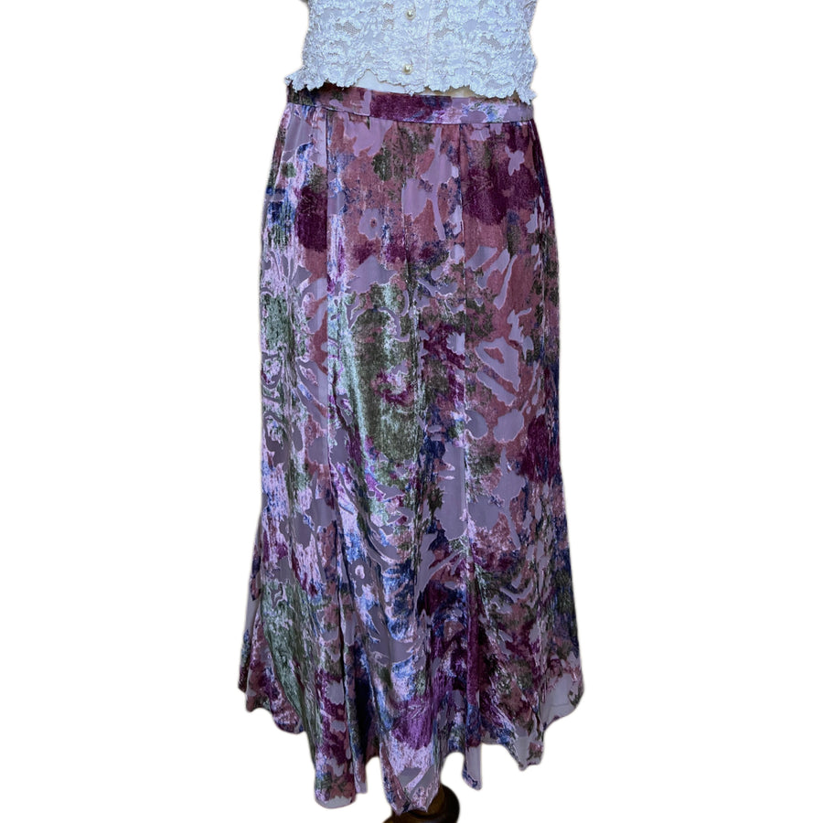 Pink Floral Velvet Skirt, 1990’s, 28” Waist