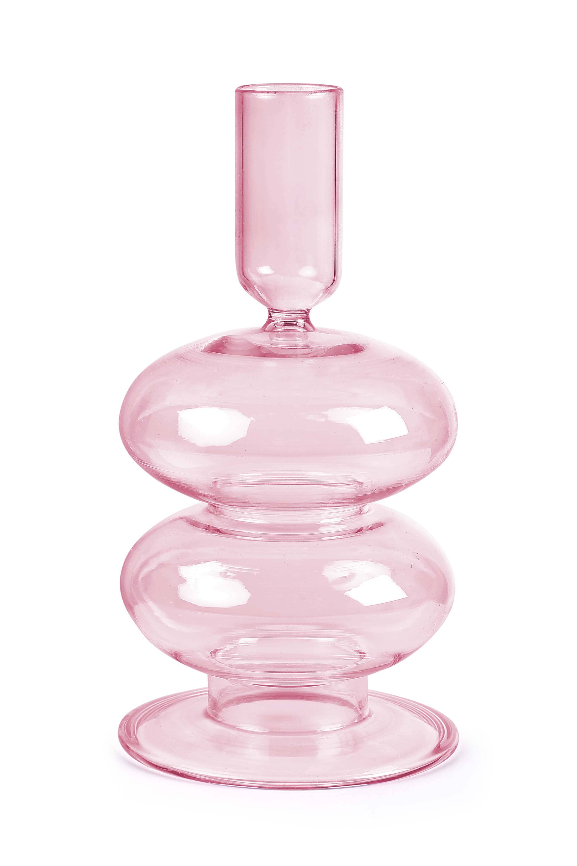 Retro Wavy Glass Candle Holder- 7 x3.5 Inches_Pink