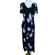 Load image into Gallery viewer, Eva Blue Black Floral Gown, 1990’s, 40” Bust