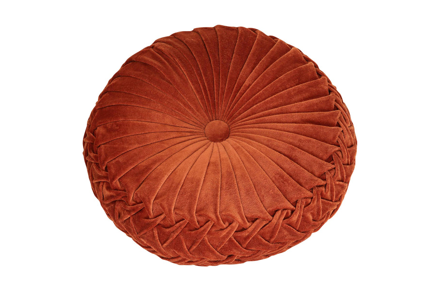 Velvet Round Handmade Pillow, Rust _ 16 Inch