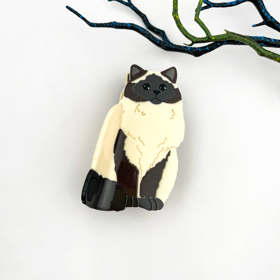 Creative Black Cat Acetate Animal Hair Claw Clip: BlackWhite-Cat
