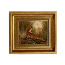 Load image into Gallery viewer, Fox Flushing Ducks Oil Painting Print on Canvas, Gold Frame: Antiqued gold resin / 5" x 6"